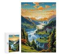 Puzzles pour Adultes300 PCS Waterfall Valley Sunset Puzzle Décoratif Mural - Niveau Difficile - Idéal comme Cadeau pour Toute La Famille 300 PCS