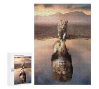 Puzzles pour Adultes300 PCS Young Lion Reflection in Water Puzzles pour Adultes - Décoration Murale - Défi Difficile - Cadeaux Uniques d'anniversaire Et De Noël 300 PCS