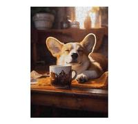 Puzzles pour Adultes38x26cm/1000pcs Corgi Coffee Puppy Dog Puzzles pour Adultes - Jeux Anti-Stress - Idées De Détente À La Maison - Cadeaux d'anniversaire Et De Noël Uniques 38x26cm/1000pcs
