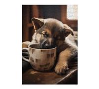 Puzzles pour Adultes38x26cm/1000pcs German Shepherd Coffee Pup Puzzle pour Adultes - Jeu De Réflexion - Améliore La Mémoire - Stimule Le Cerveau