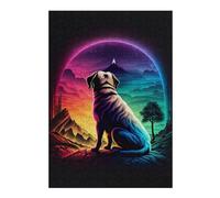 Puzzles pour Adultes38x26cm/1000pcs Neon Dog Gazing at Mountains Puzzles Anti-Stress pour S'amuser en Famille Et Stimuler Le Cerveau