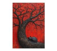 Puzzles pour Adultes38x26cm/1000pcs Sleeping Black Japan Cat Beneath Red Tree Puzzle pour Adultes Jeux Relaxants Décoration Parfaite pour Un Anniversaire, Noël 38x26cm/1000pcs