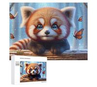 Puzzles pour Adultes500 PCS Adorable Red Panda with Butterflies Puzzle Décoratif Mural - Niveau Difficile - Idéal comme Cadeau pour Toute La Famille 500 PCS