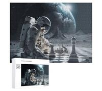 Puzzles pour Adultes500 PCS Astronaut Playing Chess on The Moon Puzzle pour Adultes, Jouet, Décoration Murale, Passe-Temps, Cadeaux Uniques d'anniversaire Et De Noël 500 PCS