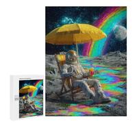 Puzzles pour Adultes500 PCS Astronaut Relaxing on The Moon with Rainbow Beverage Puzzles pour Adultes : des Activités Amusantes en Famille, des Cadeaux pour Les Amis Et La Famille 500 PCS
