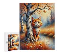 Puzzles pour Adultes500 PCS Autumn Cat in Forest Puzzles pour Adolescents Jeux Relaxants pour S'amuser en Famille Activités Amusantes À La Maison 500 PCS