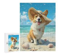 Puzzles pour Adultes500 PCS Beach Corgi with Hat-2 Puzzles pour Adultes Cadeau d'anniversaire Difficile Et Stimulant Cadeaux d'anniversaire Uniques 500 PCS