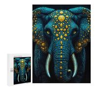 Puzzles pour Adultes500 PCS Blue and Gold Elephant Puzzles pour Adultes - Décoration Murale - Défi Difficile - Cadeaux Uniques d'anniversaire Et De Noël 500 PCS