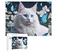 Puzzles pour Adultes500 PCS Blue-Eyed White Cat with Butterflies Puzzle Décoratif Mural - Niveau Difficile - Idéal comme Cadeau pour Toute La Famille 500 PCS
