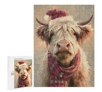 Puzzles pour Adultes500 PCS Christmas Highland Cow Art Print-2 Puzzles pour Adolescents pour S'amuser en Famille Difficile Et Stimulant Un pour Les Jeux 500 PCS