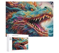 Puzzles pour Adultes500 PCS Colorful Dragon Illustration -4 Puzzle Décoratif Mural - Niveau Difficile - Idéal comme Cadeau pour Toute La Famille 500 PCS
