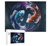 Puzzles pour Adultes500 PCS Colorful Koi Fish Yin Yang Art Puzzle Décoratif Mural - Niveau Difficile - Idéal comme Cadeau pour Toute La Famille 500 PCS