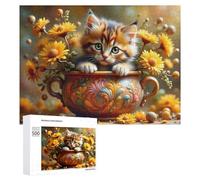 Puzzles pour Adultes500 PCS Cute Kitten in Decorative Pot with Flowers Puzzle Décoratif Mural - Niveau Difficile - Idéal comme Cadeau pour Toute La Famille 500 PCS