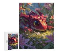 Puzzles pour Adultes500 PCS Cute Red Dragon in Flower Meadow Puzzle, Jeu De Réflexion Et De Logique, Idéal comme Cadeau pour Toute La Famille 500 PCS