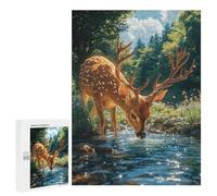 Puzzles pour Adultes500 PCS Deer Drinking Water in Forest-1 Puzzles pour Adolescents pour S'amuser en Famille Difficile Et Stimulant Un pour Les Jeux 500 PCS