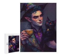 Puzzles pour Adultes500 PCS Elf Wizard with Black Cat and Tea Puzzles pour Adolescents, Jouets Anti-Stress, Cadeaux pour Femmes, Activités Amusantes À La Maison 500 PCS
