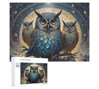 Puzzles pour Adultes500 PCS Enchanted Owl Trio in Mystical Forest Puzzle Décoratif Mural - Niveau Difficile - Idéal comme Cadeau pour Toute La Famille 500 PCS