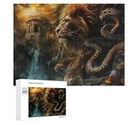 Puzzles pour Adultes500 PCS Fantasy Lion Vs. Serpent Epic Battle Scene Puzzles pour Adultes - Décoration Murale - Loisirs À La Maison - Activités Amusantes À Faire chez Soi 500 PCS