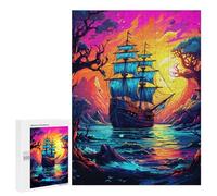 Puzzles pour Adultes500 PCS Fantasy Sailing Ship Sunset Puzzle Décoratif Mural - Niveau Difficile - Idéal comme Cadeau pour Toute La Famille 500 PCS