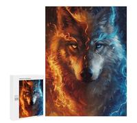 Puzzles pour Adultes500 PCS Fire & Ice Wolf Art Print -2 Puzzles pour Adultes : des Activités Amusantes en Famille À Faire À La Maison - Un Jeu Familial Stimulant 500 PCS