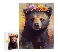 Puzzles pour Adultes500 PCS Floral Crowned Bear Art Print Puzzles pour Adultes : des Activités Amusantes en Famille, des Cadeaux pour Les Amis Et La Famille 500 PCS