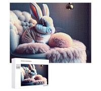 Puzzles pour Adultes500 PCS Fluffy Bunny in Cozy Chair Puzzle Décoratif Mural - Niveau Difficile - Idéal comme Cadeau pour Toute La Famille 500 PCS