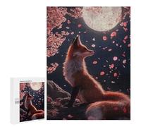 Puzzles pour Adultes500 PCS Fox Under The Moonlight with Cherryblossoms Puzzle pour Adultes - Jeu De Réflexion - Assemblage De Motifs - Idée Cadeau Unique pour Un Anniversaire 500 PCS