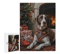 Puzzles Pour Adultes500 PCS German Shorthaired Pointer Dog in Christmas Sweater by Fireplace Puzzles Pour Adultes - Décoration Murale - Défi Difficile - Cadeaux Uniques D'anniversaire Et De Noël 500 P