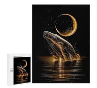 Puzzles pour Adultes500 PCS Golden Whale Leaping Under Crescent Moon Puzzles pour Adultes, Jeu De Réflexion, Décoration Intérieure, Aide À Stimuler Le Cerveau 500 PCS