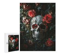 Puzzles pour Adultes500 PCS Gothic Skull with Red Roses Decor Puzzles pour Adultes : des Activités Amusantes en Famille, des Cadeaux pour Les Amis Et La Famille 500 PCS