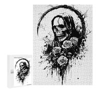 Puzzles pour Adultes500 PCS Grim Reaper with Roses Black and White Puzzles pour Adultes, Jeu De Réflexion, Décoration Intérieure, Aide À Stimuler Le Cerveau 500 PCS