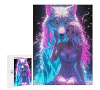 Puzzles pour Adultes500 PCS Guardian with Neon Wolf Puzzles pour Adolescents Jeux Relaxants pour S'amuser en Famille Activités Amusantes À La Maison 500 PCS