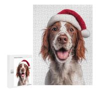 Puzzles pour Adultes500 PCS Irish Red and White Setter Dog with Santa Hat Portrait Puzzles pour Adultes - Décoration Murale - Défi Difficile - Cadeaux Uniques d'anniversaire Et De Noël 500 PCS