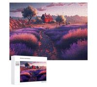 Puzzles pour Adultes500 PCS Lavender Fields and Red Cottage Puzzles pour Adultes - Décoration Murale - Loisirs À La Maison - Activités Amusantes À Faire chez Soi 500 PCS