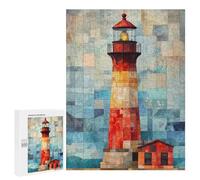 Puzzles pour Adultes500 PCS Lighthouse Watercolor Art Patchwork Lighthouse at Sunset Puzzle pour Adultes : Un Jeu Manuel Amusant Et Anti-Stress, Idéal pour Se Détendre 500 PCS