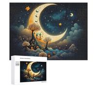 Puzzles pour Adultes500 PCS Moonlit Fantasy Village Puzzle Décoratif Mural - Niveau Difficile - Idéal comme Cadeau pour Toute La Famille 500 PCS