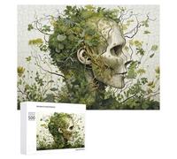 Puzzles pour Adultes500 PCS Nature's Reclamation Skull Overgrown with Plants Puzzles pour Adolescents, Jeux Manuels, Cadeaux pour Femmes, Cadeaux d'anniversaire Uniques 500 PCS