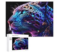 Puzzles pour Adultes500 PCS Neon Leopard Portrait Puzzle Décoratif Mural - Niveau Difficile - Idéal comme Cadeau pour Toute La Famille 500 PCS