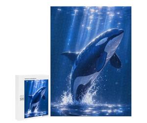 Puzzles pour Adultes500 PCS Orca Breaching in Blue Ocean Waters Puzzles pour Adultes Jeux De Société Cadeaux pour Femmes Cadeaux d'anniversaire Uniques 500 PCS