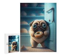 Puzzles pour Adultes500 PCS Pug with Donut in Kitchen -1 Puzzle Décoratif Mural - Niveau Difficile - Idéal comme Cadeau pour Toute La Famille 500 PCS