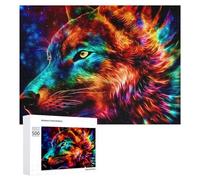 Puzzles pour Adultes500 PCS Rainbow Wolf Portrait Puzzles pour Adultes Jeux Amusants Cadeau d'anniversaire Cadeaux De Noël 500 PCS
