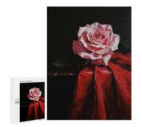 Puzzles pour Adultes500 PCS Single Pink Rose on Red Fabric Puzzles pour Adolescents, Jouets Anti-Stress, Cadeaux pour Femmes, Activités Amusantes À La Maison 500 PCS