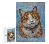 Puzzles pour Adultes500 PCS Smiling Cat Meme Blue Puzzles pour Adolescents, Jeux Manuels, Cadeaux pour Femmes, Cadeaux d'anniversaire Uniques 500 PCS