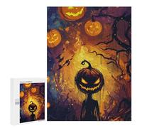 Puzzles pour Adultes500 PCS Spooky Halloween Pumpkin Patch Illustration Puzzles pour Adolescents, Jouets Anti-Stress, Cadeaux pour Femmes, Activités Amusantes À La Maison 500 PCS