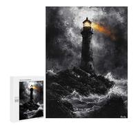 Puzzles pour Adultes500 PCS Stormy Lighthouse in Dramatic Monochrome Style Puzzles pour Adultes, Jeu De Réflexion, Décoration Intérieure, Aide À Stimuler Le Cerveau 500 PCS