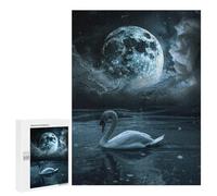 Puzzles pour Adultes500 PCS Swan Moonlit Lake Reflections Puzzles pour Adolescents pour S'amuser en Famille Difficile Et Stimulant Un pour Les Jeux 500 PCS