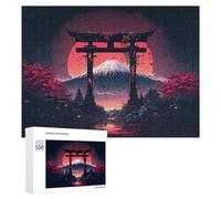 Puzzles pour Adultes500 PCS Torii Gate and Mount Fuji at Sunset -1 Puzzle Décoratif Mural - Niveau Difficile - Idéal comme Cadeau pour Toute La Famille 500 PCS