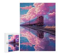 Puzzles pour Adultes500 PCS Train Reflections in Pink Sky Puzzles pour Adultes Cadeau d'anniversaire Difficile Et Stimulant Cadeaux d'anniversaire Uniques 500 PCS