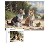 Puzzles pour Adultes500 PCS Two Cats on Sandy Pathway Puzzles pour Adultes - Décoration Murale - Loisirs À La Maison - Activités Amusantes À Faire chez Soi 500 PCS