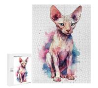 Puzzles pour Adultes500 PCS Watercolor Sphynx Cat Art Puzzle, Jeu De Réflexion Et De Logique, Idéal comme Cadeau pour Toute La Famille 500 PCS